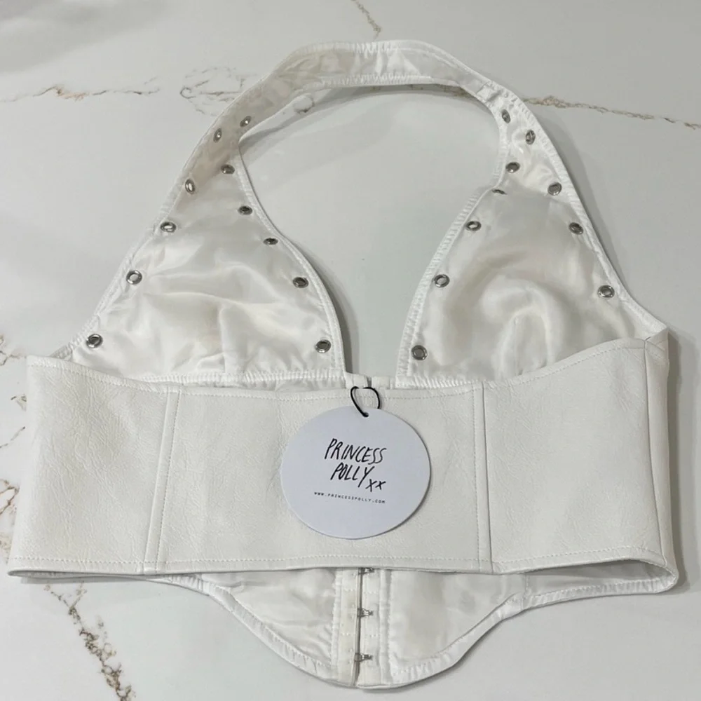 Princess Polly White Studded Plunge Corset Crop Top (Rodeo) - Picture 3 of 3